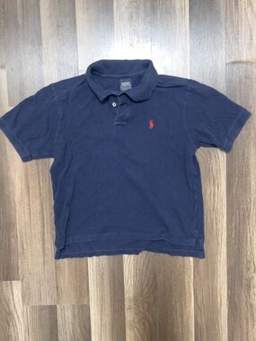 POLO RALPH LAUREN Kids Boys Size Small Navy Blue Button-Up Shirt with Red Logo